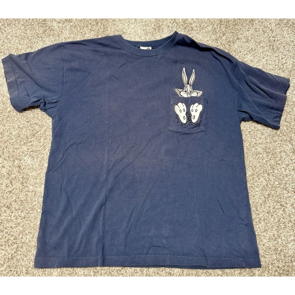 Vintage Warner Bros Studio Bugs Bunny Pocket Shirt Blue 1990s Size Medium M